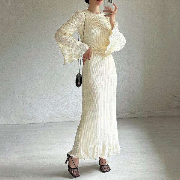 NOOR- HORN SLEEVE PLEATED DRESS