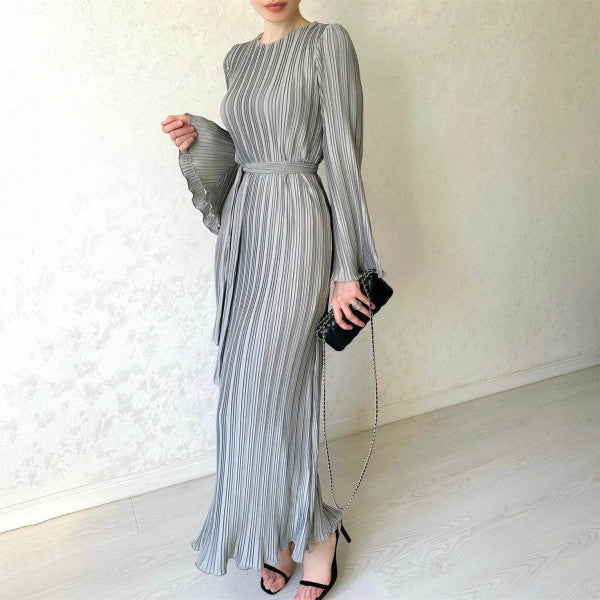 NOOR- HORN SLEEVE PLEATED DRESS