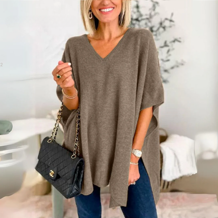 Lola - Elegant Poncho Shirt with V-Neck