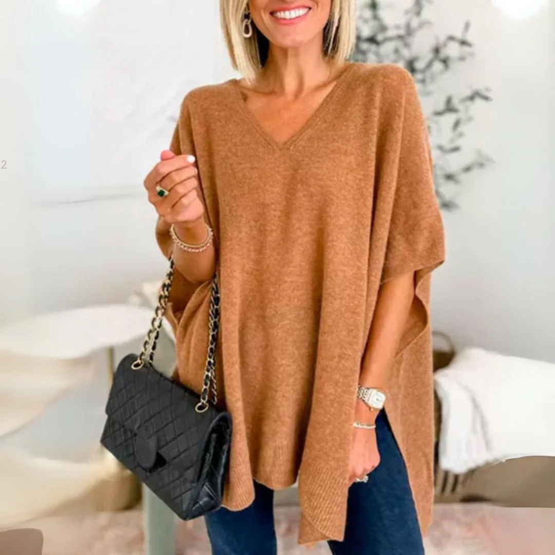 Lola - Elegant Poncho Shirt with V-Neck