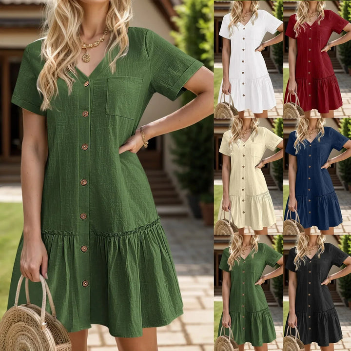 Piana | Button-Down Cotton Linen Dress - Casual Summer Tunic