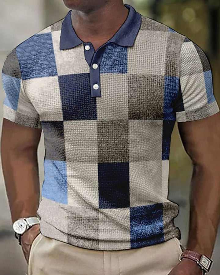 Polo | with short sleeves and checked print